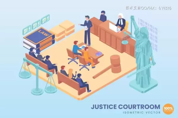 2.5D等距正义法庭矢量概念（Ai）免费下载