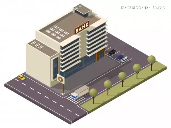 2.5D银行大楼建筑插画素材免费下载