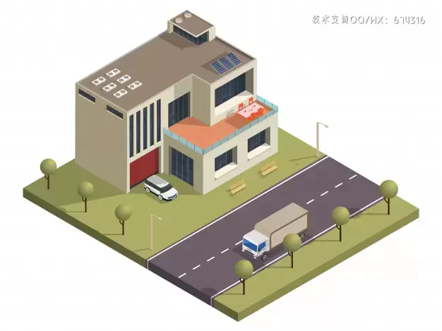 2.5D等距建筑设计插画插图