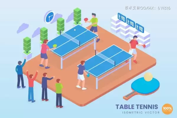 2.5风格的乒乓球运动矢量插画素材下载[Ai]免费下载