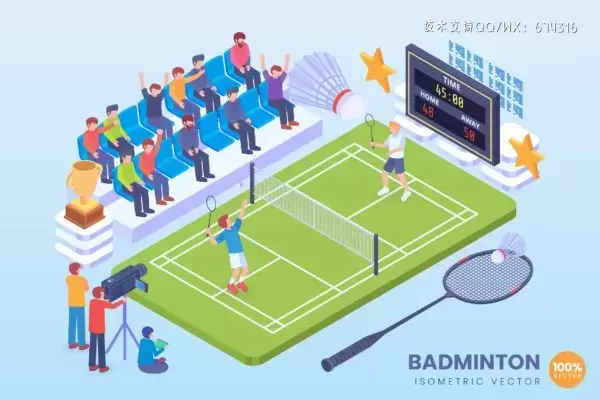 2.5风格的羽毛球比赛运动矢量插画素材下载[Ai]免费下载