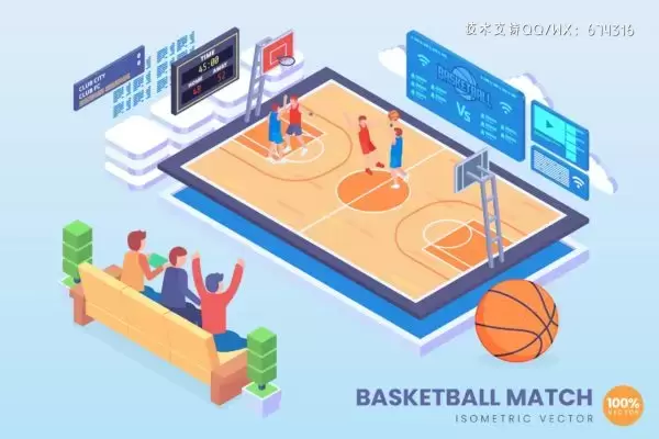 2.5风格的篮球比赛运动矢量插画素材下载[Ai]免费下载