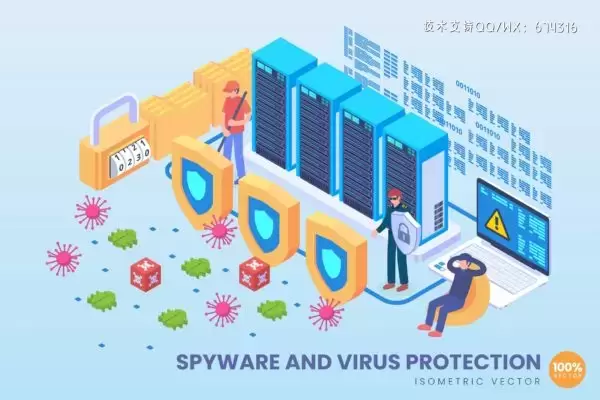 2.5D病毒防护网络安全概念插画素材下载[Ai]免费下载
