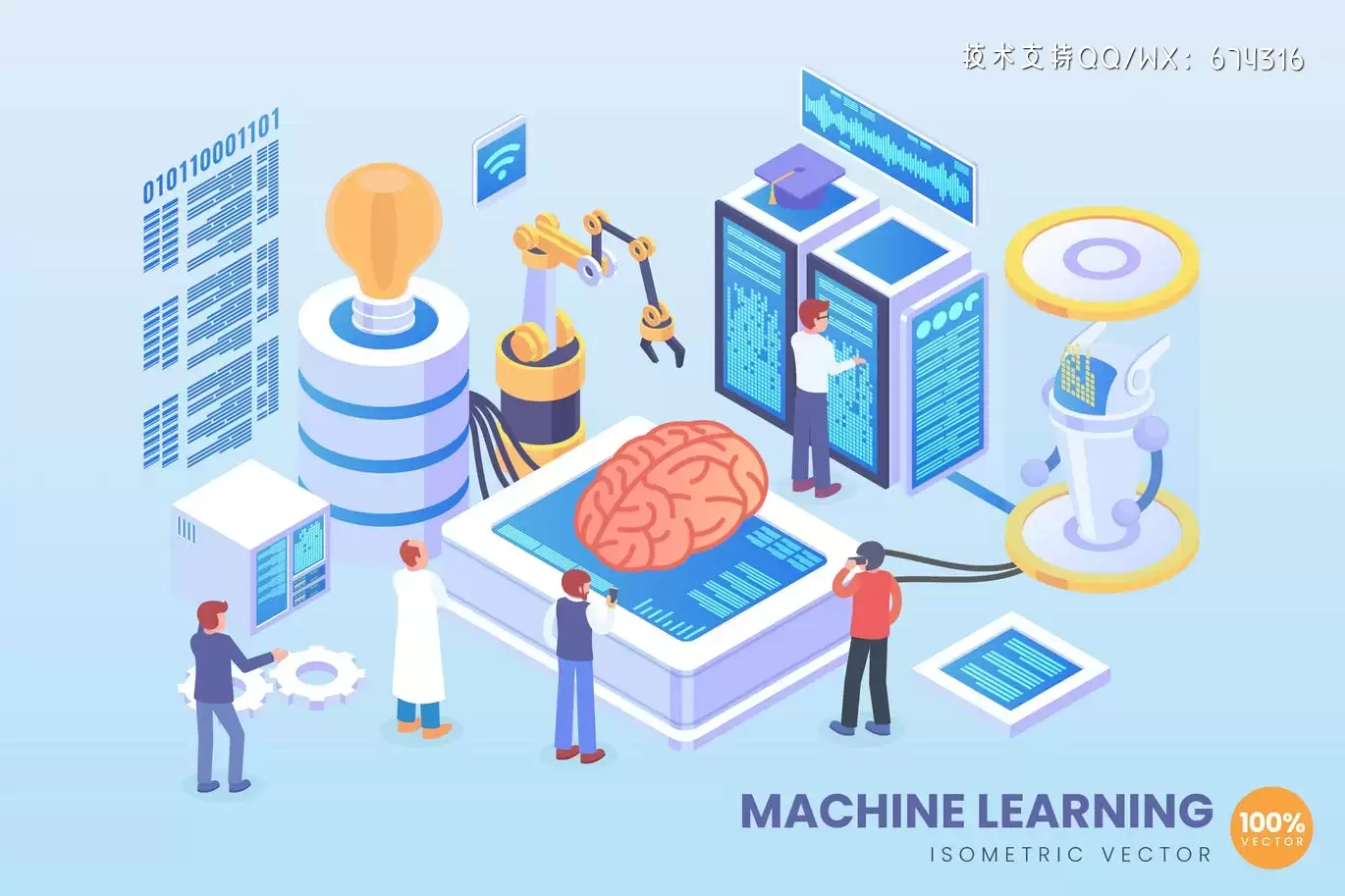 时尚高端3D立体2.5D等轴等距等量机器学习传染媒介概念banner着陆页插画海报设计模板插图