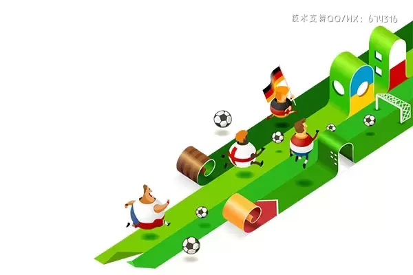 3D立体2.5D等轴等距世界杯欧洲杯足球插画banner海报设计模板免费下载