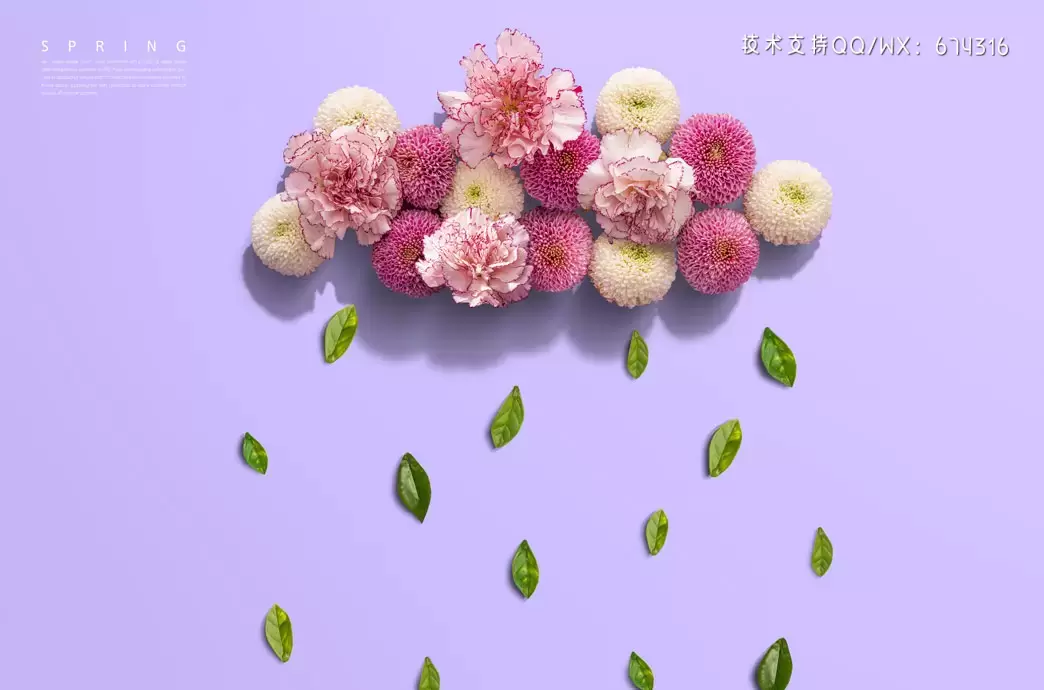 圆球花绿叶春季概念海报设计素材 (psd)插图