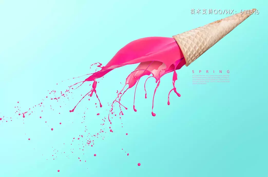 飞溅冰淇淋春季概念海报设计素材 (psd)插图
