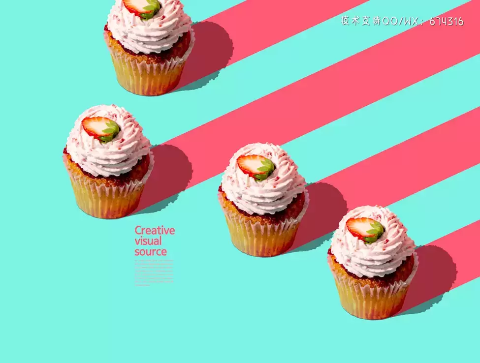 草莓奶油小蛋糕创意视觉海报设计模板 (psd)插图