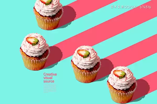 草莓奶油小蛋糕创意视觉海报设计模板 (psd)免费下载