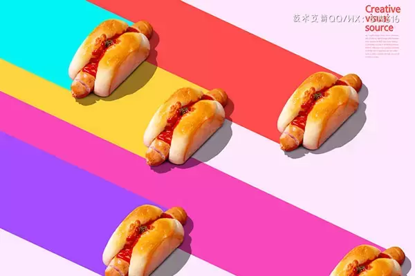 热狗面包食品多彩创意视觉海报设计模板 (psd)免费下载