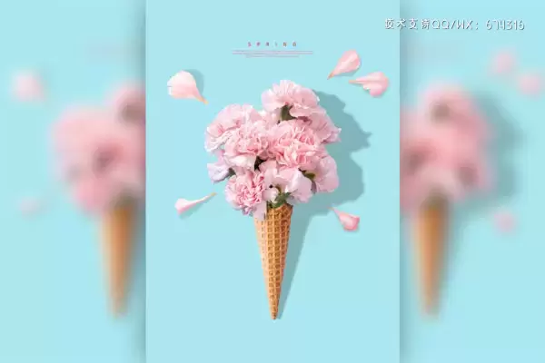 花卉冰淇淋春季概念海报设计素材 (psd)免费下载