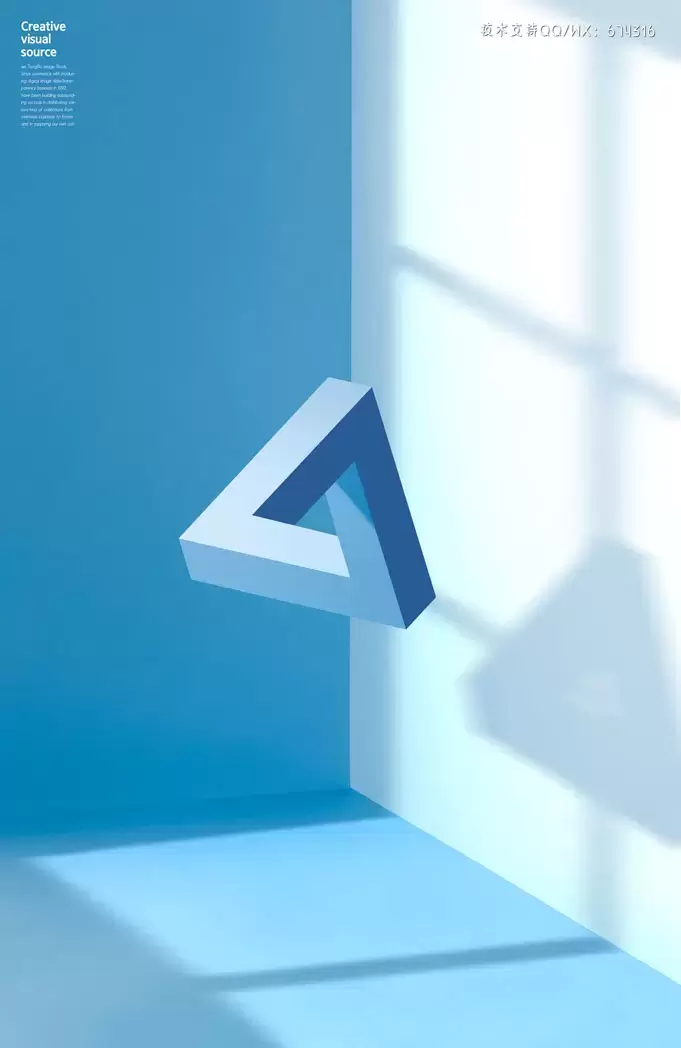 视错觉三角形蓝色空间创意视觉海报设计模板 (psd)插图