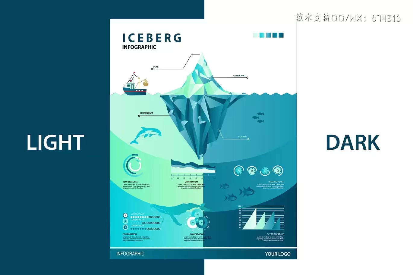 简约清新冰山大数据信息图海报设计模板-AI, EPS, JPG, PDF插图