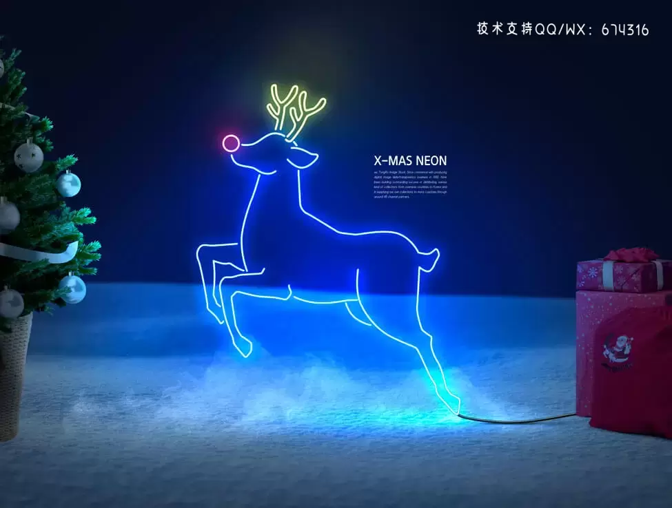 发光圣诞麋鹿霓虹灯海报素材 (psd)插图