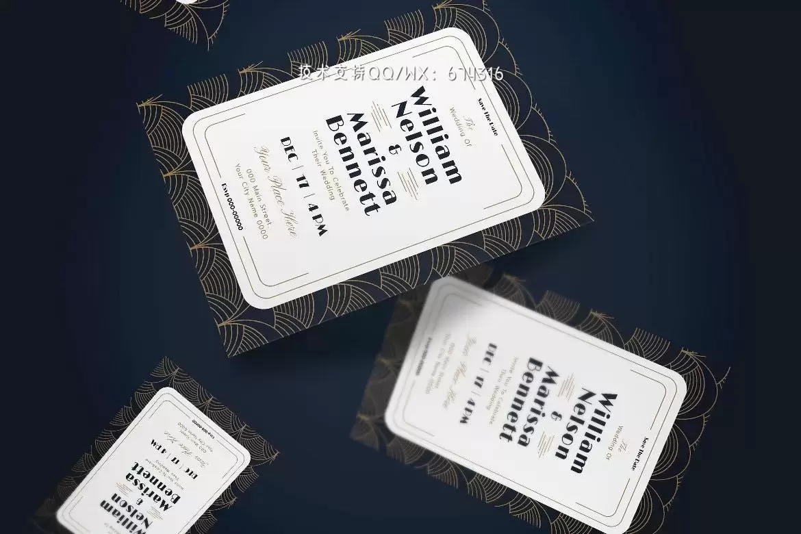 高品质的时尚高端专业优雅高端婚礼请柬海报设计模板-AI,PSD插图1