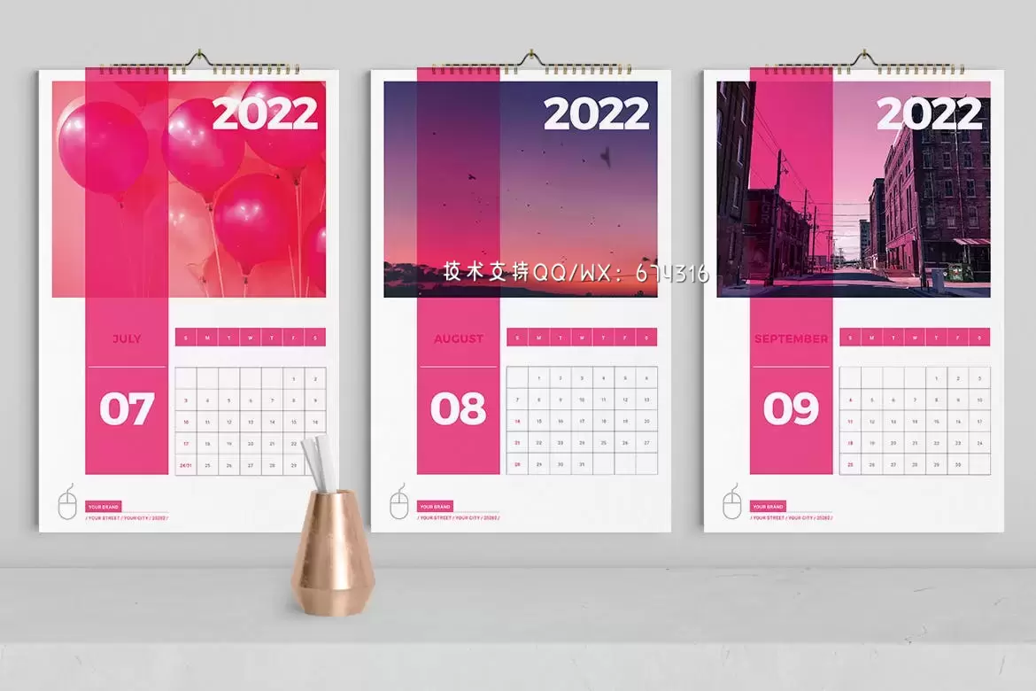 高品质的2022年粉色配色台历挂历日历设计模板插图3
