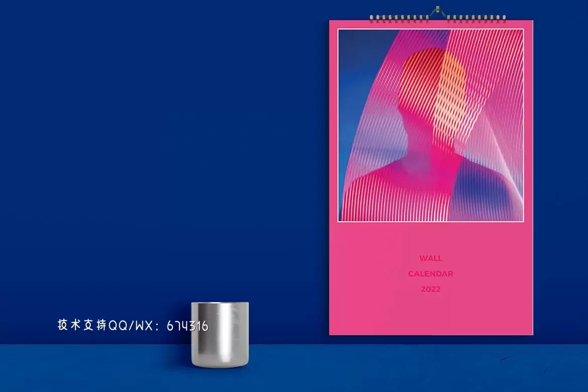 高品质的2022年粉色配色台历挂历日历设计模板插图