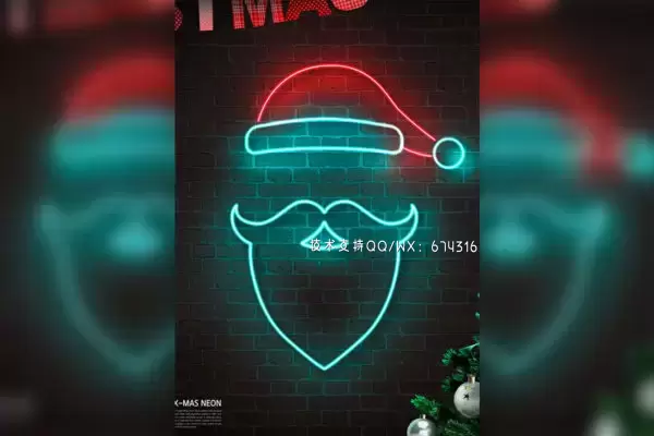 圣诞老人霓虹灯海报设计模板 (psd)免费下载