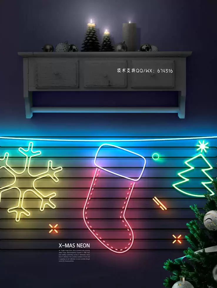 圣诞元素霓虹灯海报设计模板 (psd)插图