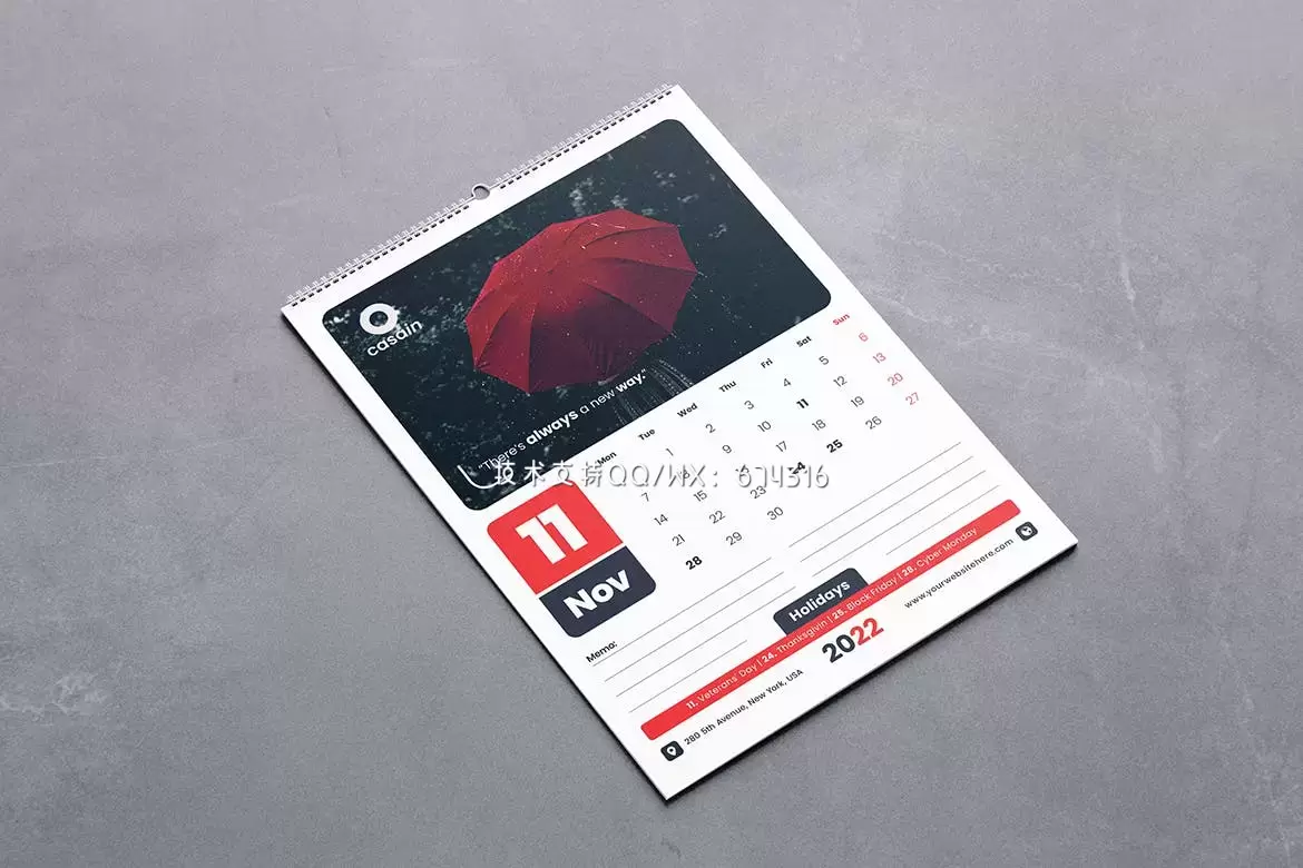 高品质的2022年新年挂历日历设计模板-PSD插图4