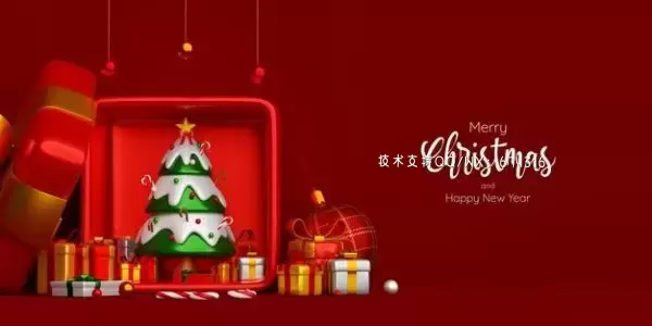 红色背景3D圣诞树礼品盒圣诞Banner插画[psd]免费下载
