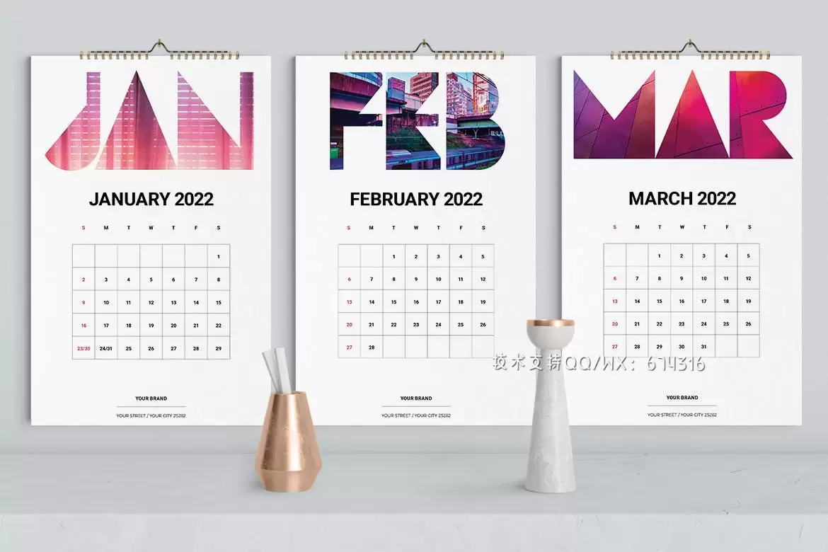 高品质的时尚高端2022年新年日历台历设计模板插图1