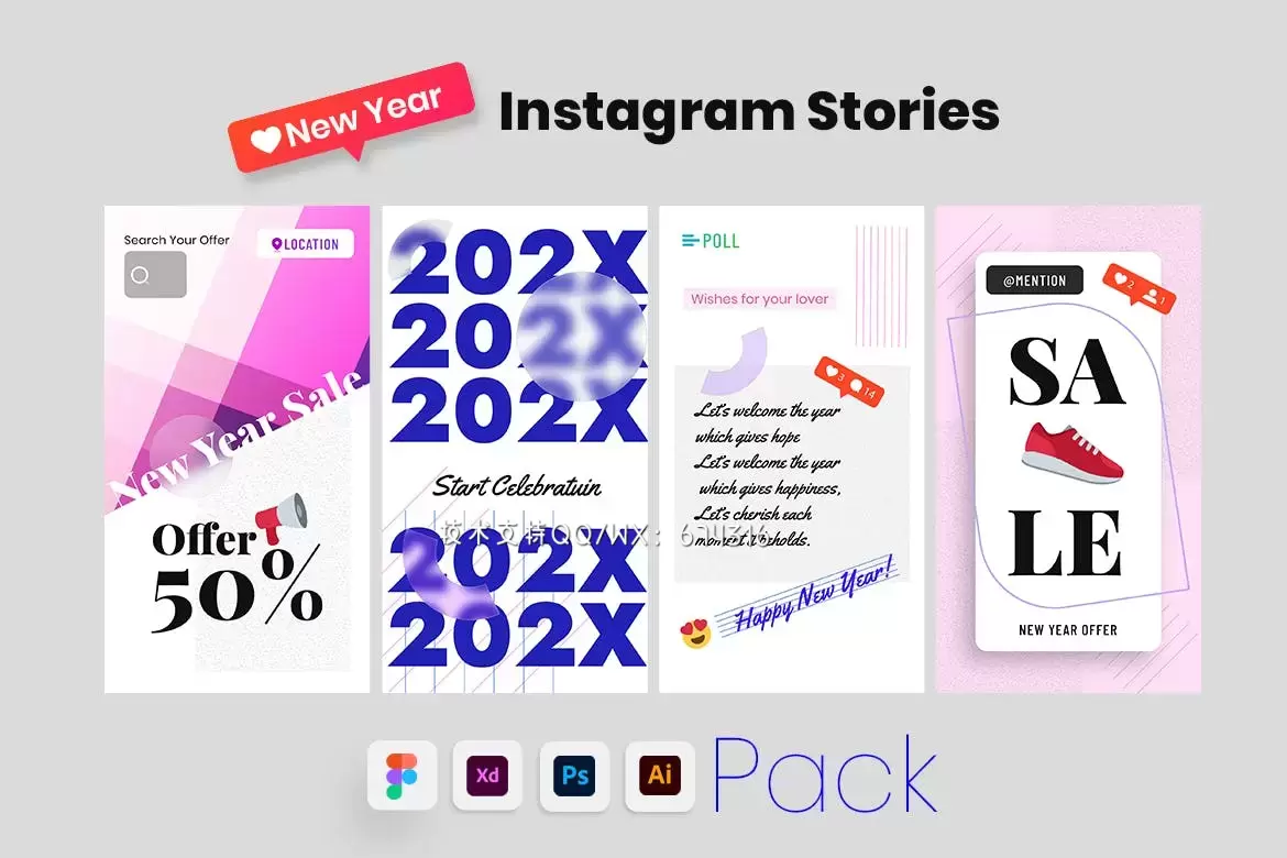 高品质的2022新年圣诞节Instagram社交媒体banner海报设计模板集合-AI, EPS, PDF, PSD插图3