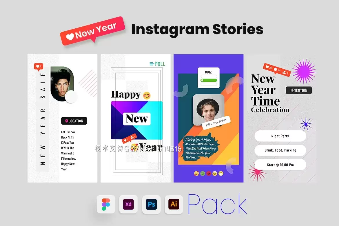 高品质的2022新年圣诞节Instagram社交媒体banner海报设计模板集合-AI, EPS, PDF, PSD插图5