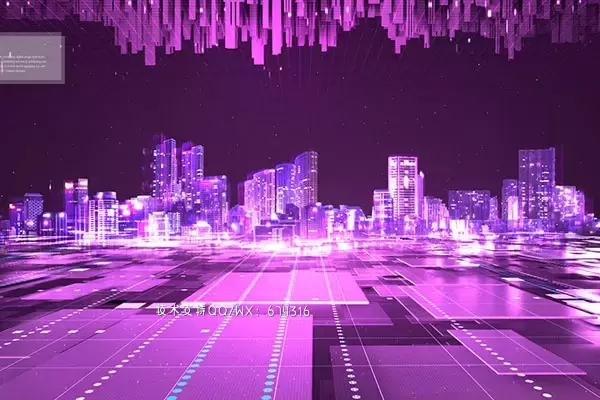 紫色城市虚拟世界元宇宙空间海报背景素材 (psd)免费下载