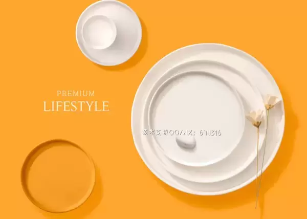 简约黄白配色家庭餐具海报设计模板 (psd)免费下载
