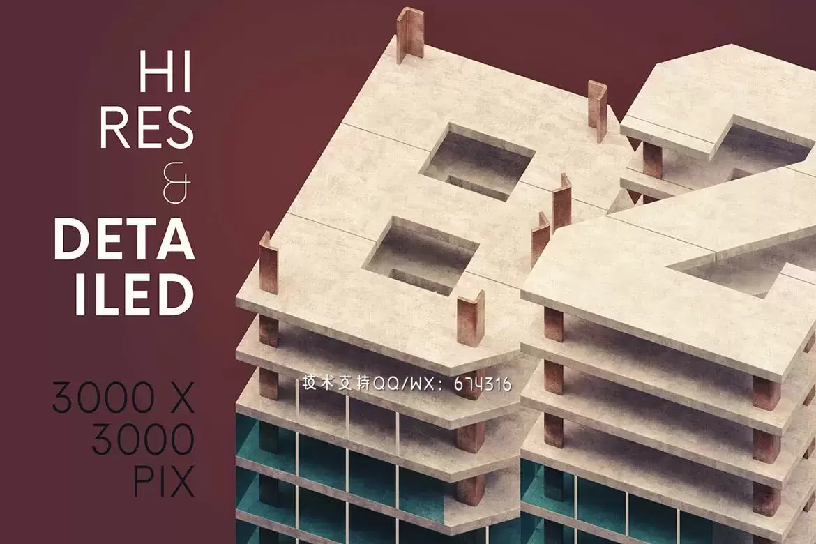 高端逼真质感的房地产建筑风格3D立体英文字体设计插图1