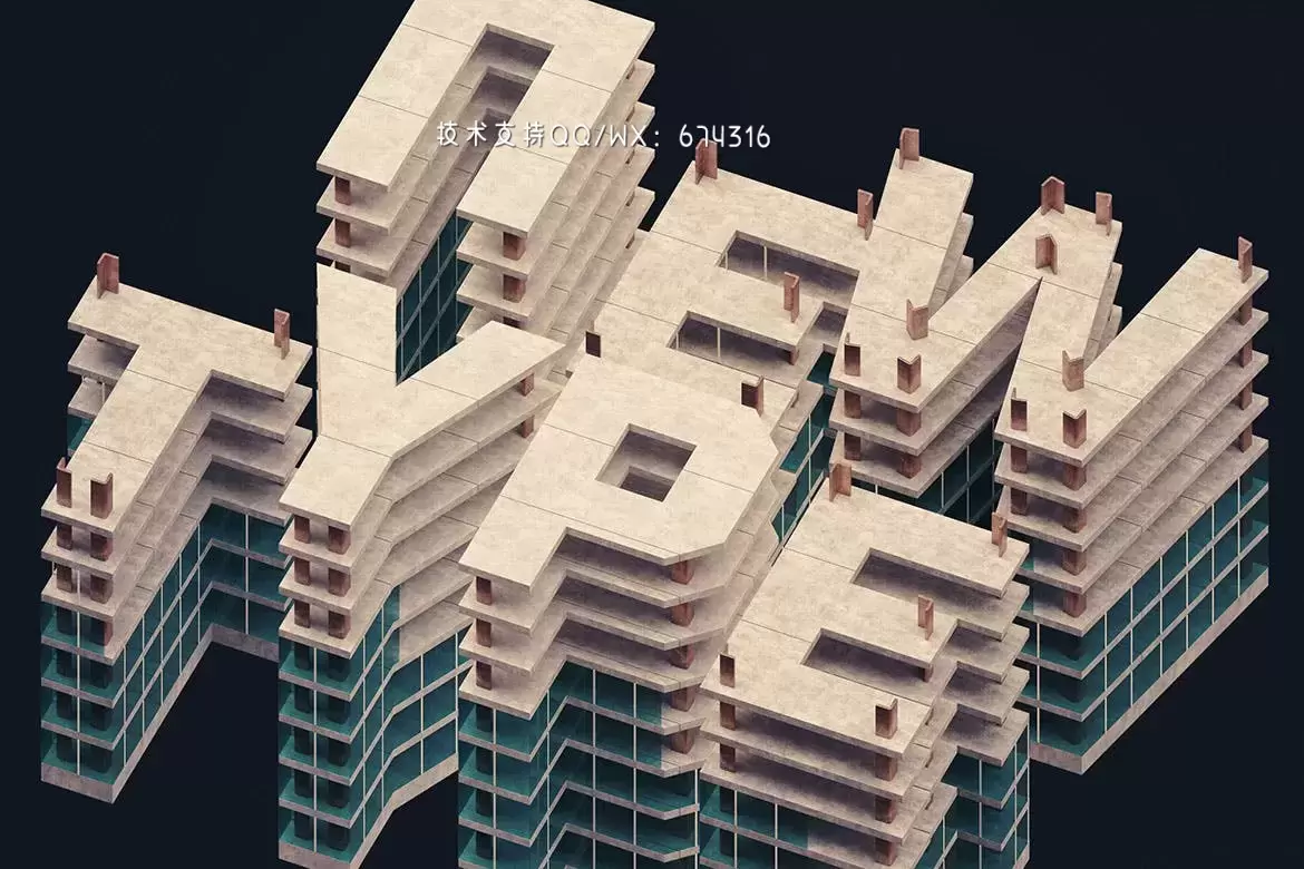 高端逼真质感的房地产建筑风格3D立体英文字体设计插图4