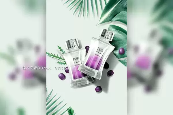 热带紫色古龙香水化妆品广告海报设计模板 (psd)免费下载