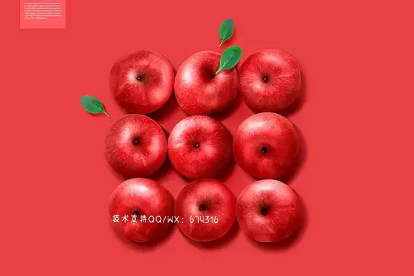 九宫格风格红苹果水果广告海报设计模板 (psd)免费下载