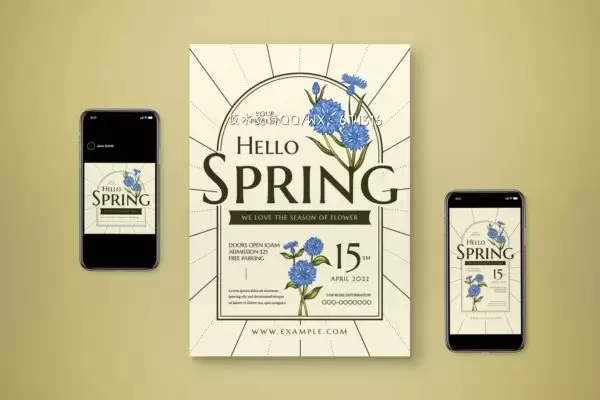 简约优雅时尚高端清新春天夏天海报设计模板-AI，PSD免费下载