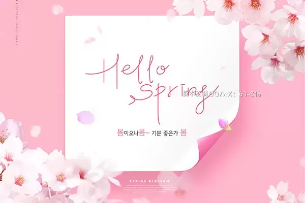 粉色花卉元素春季海报设计 (psd)免费下载