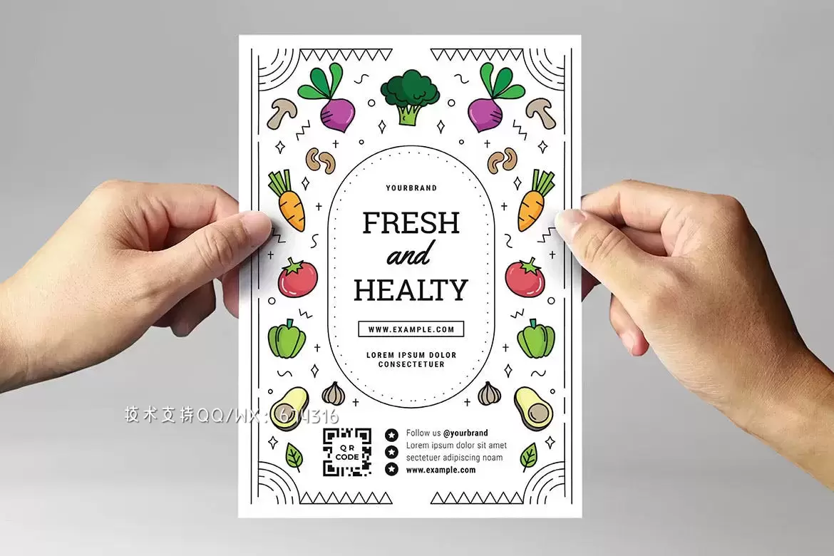 时尚高端简约清新可爱风格素食菜单菜谱海报设计模板-AI，PSD插图2