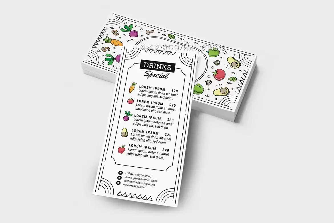 时尚高端简约清新可爱风格素食菜单菜谱海报设计模板-AI，PSD插图4