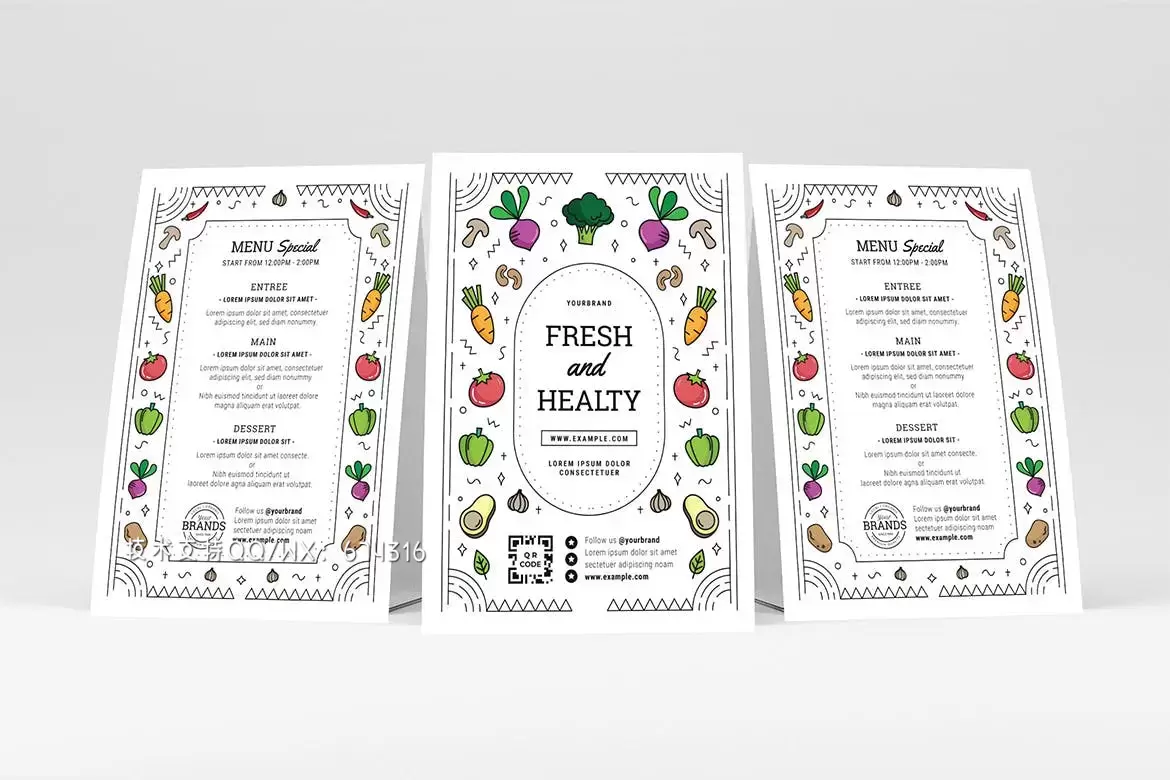 时尚高端简约清新可爱风格素食菜单菜谱海报设计模板-AI，PSD插图7
