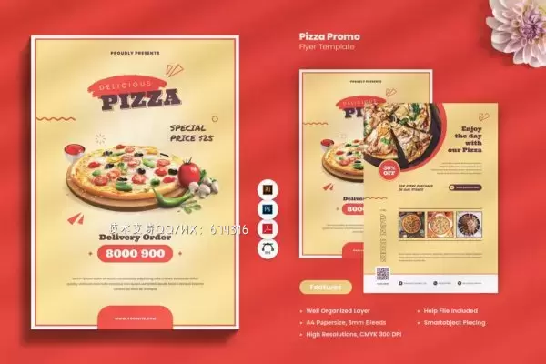 高品质的披萨西餐快餐海报宣传单菜谱设计模板-AI，EPS，PDF，PSD免费下载