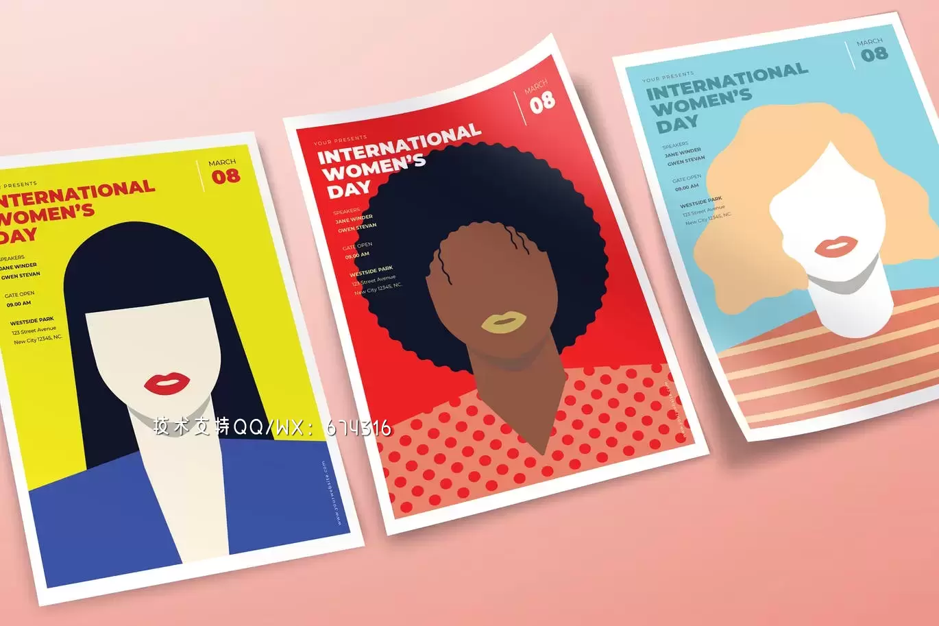 高端艺术个性三八妇女节海报宣传单矢量插画设计模板集合-AI，PSD插图