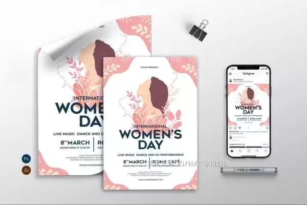 简约清新简约38妇女节母亲节海报设计模板-AI，EPS，PSD免费下载