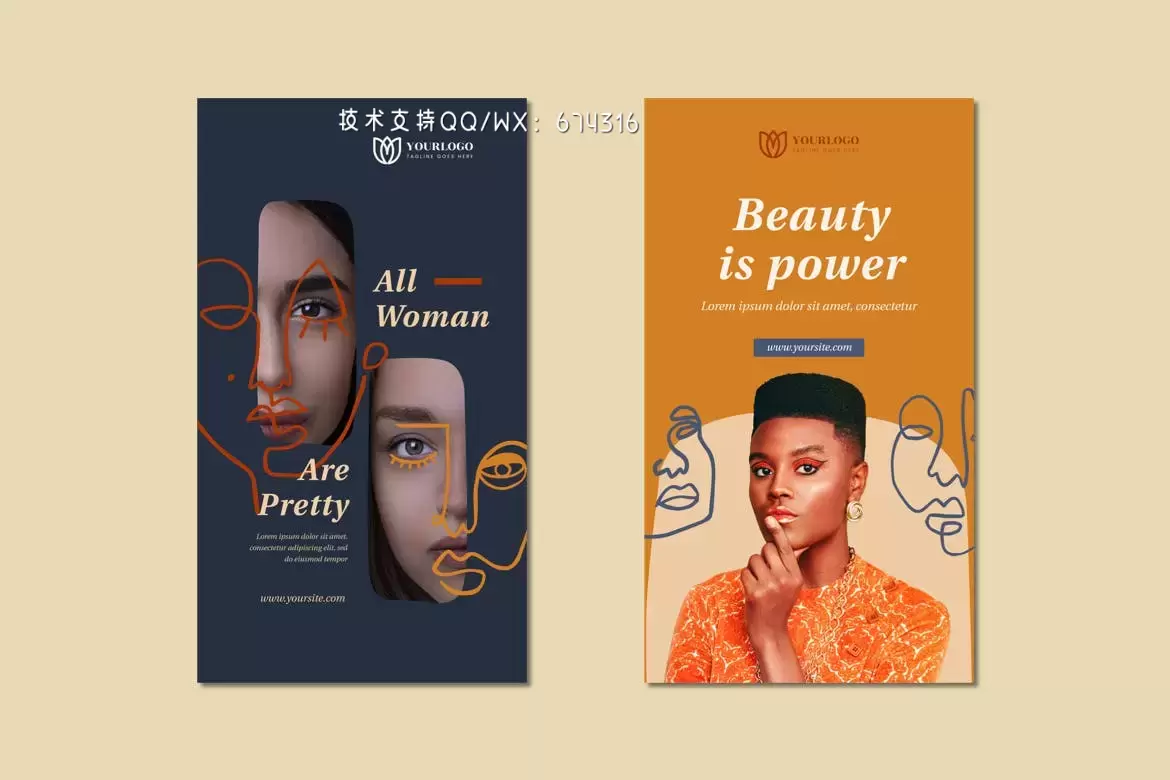 优雅高端简约时尚Instagram社交媒体banner海报设计模板集合-AI，PSD插图3