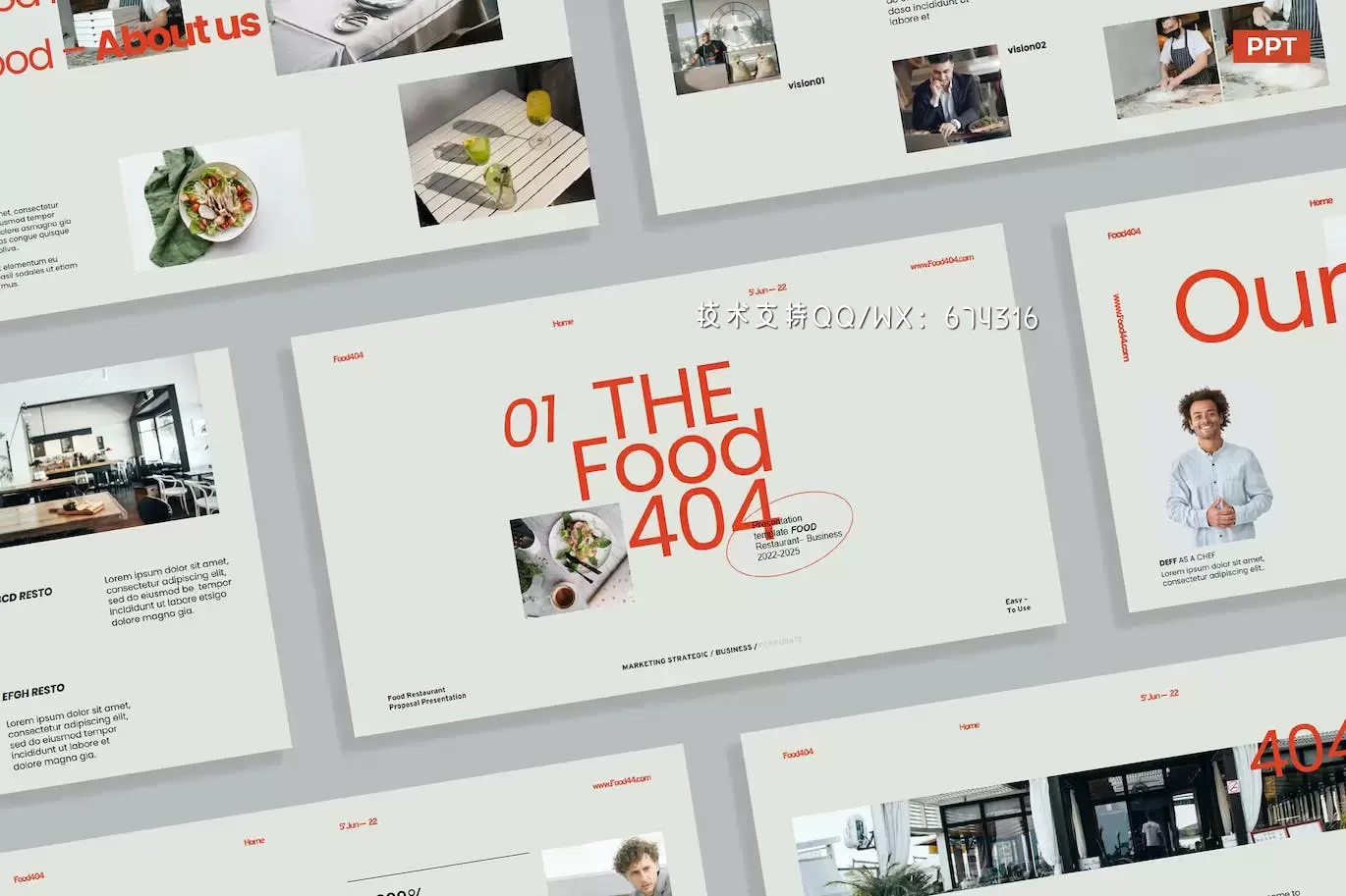 🔴时尚高端清新优雅多用途的高品质饭店餐厅餐饮powerpoint幻灯片演示模板（pptx）插图