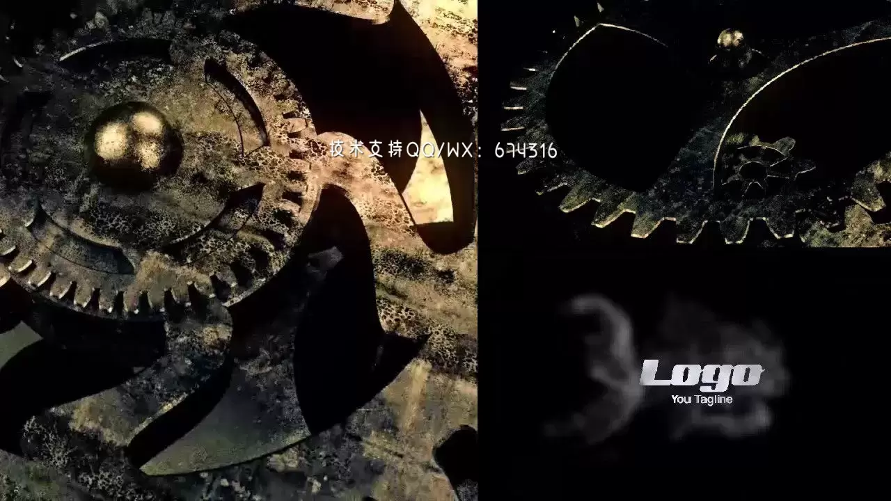 古老创意的3D齿轮扭曲和旋转展示LOGO标志AE模板视频下载(含音频)