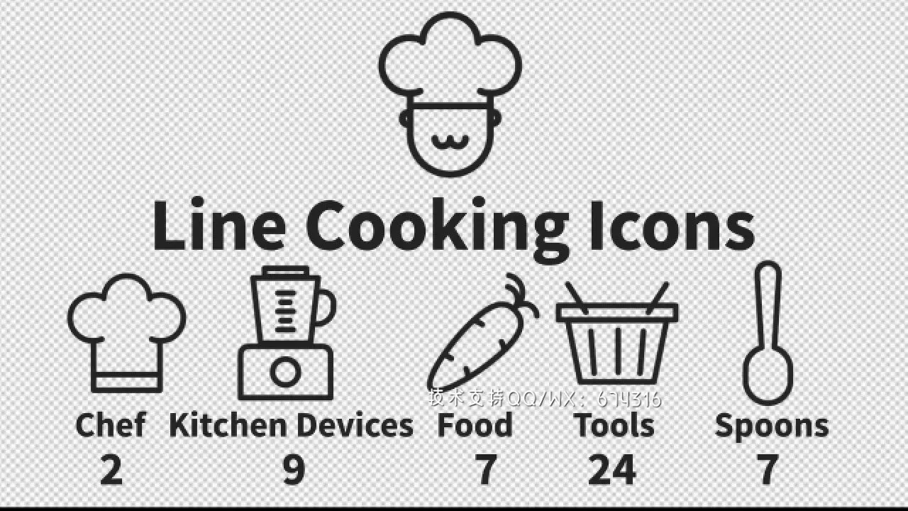线烹饪图标动态动画AE模板视频下载插图