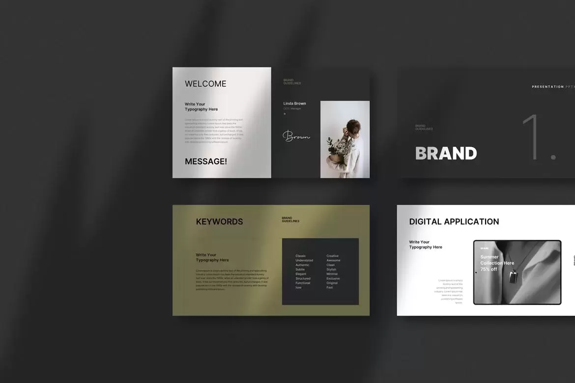 时尚高端专业的高品质品牌手册指南VI设计powerpoint幻灯片演示模板（pptx）插图10