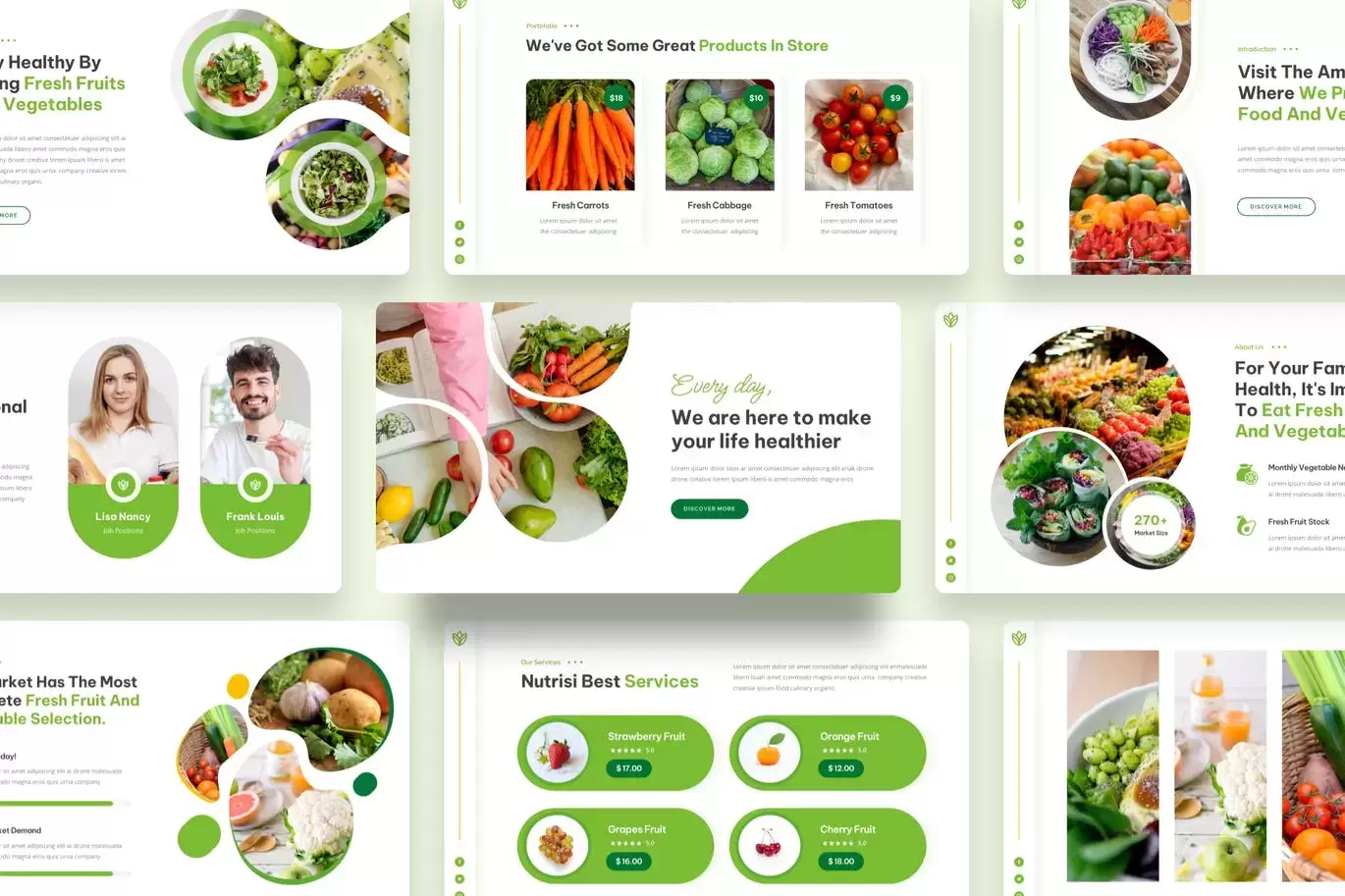 时尚高端清新有机食品绿色健康食品水果蔬菜powerpoint幻灯片演示模板（pptx）免费下载