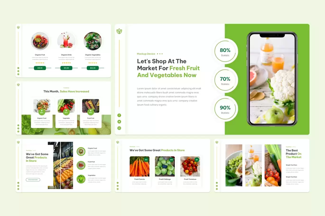 时尚高端清新有机食品绿色健康食品水果蔬菜powerpoint幻灯片演示模板（pptx）插图2