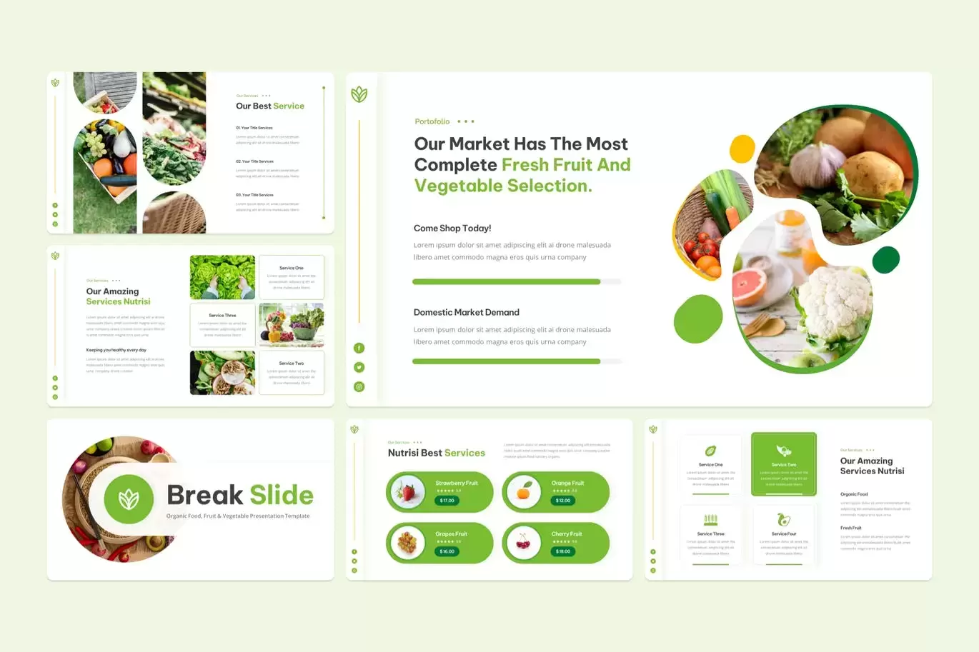 时尚高端清新有机食品绿色健康食品水果蔬菜powerpoint幻灯片演示模板（pptx）插图3